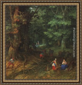 Flight Framed Paintings - Rest on the Flight to Egypt [detail 1] by Jan the elder Brueghel